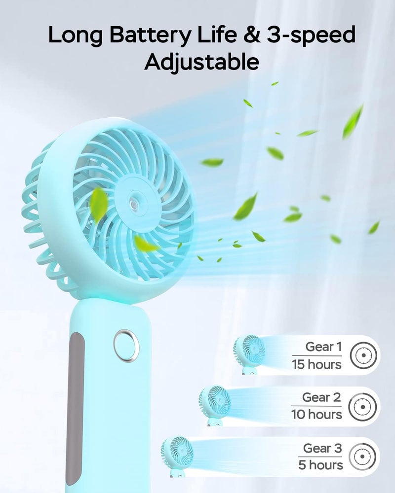 RNKRUN Portable Handheld Misting Fan, 4000mAh USB Rechargeable Personal Mister Foldable Fan Battery Operated Spray Water Mist Fan Makeup Small Face Steamer for Travel Outdoors Office blue - Image 3